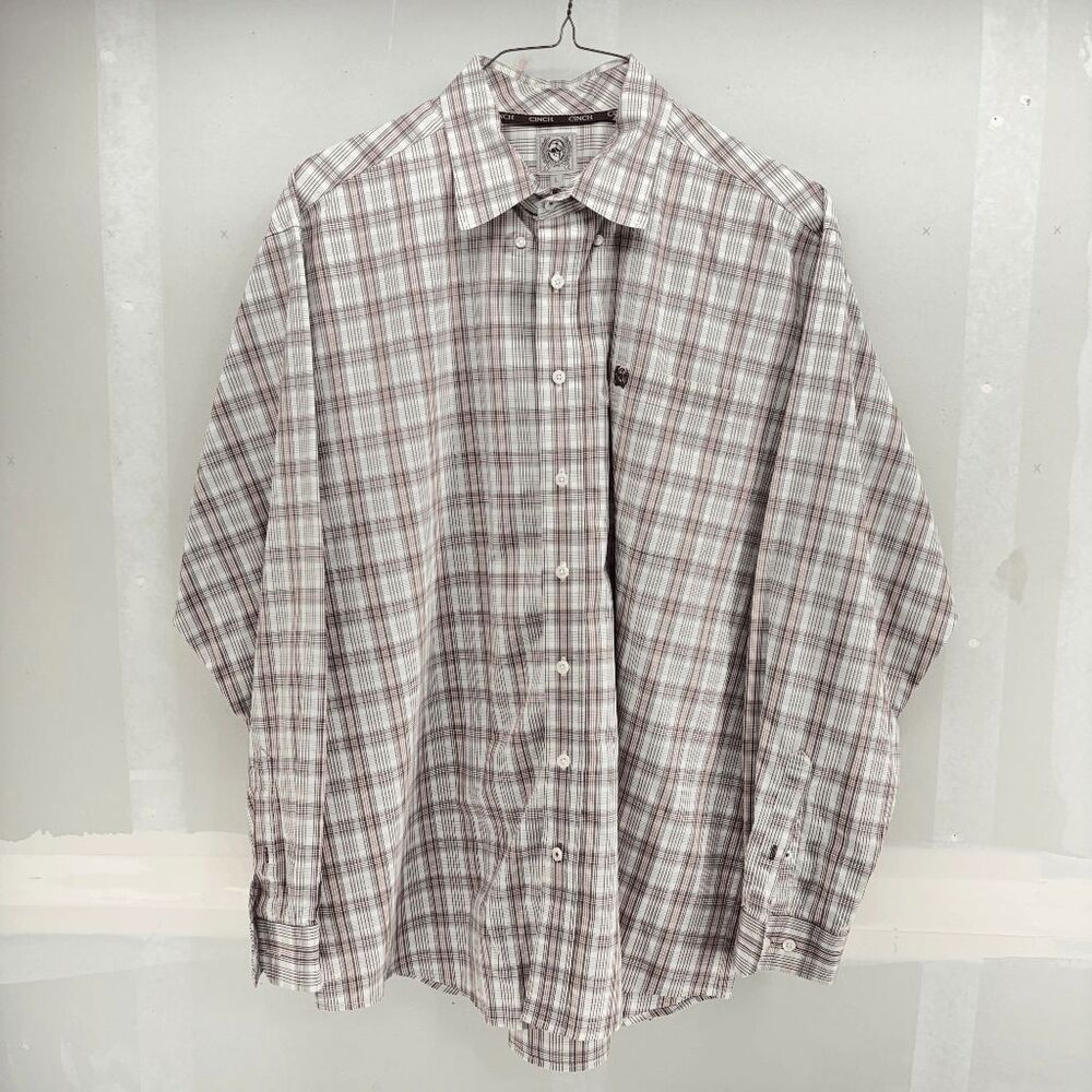 Cinch Performance Long Sleeve Button Down Western Shirt Mens Size L Brown Stripe